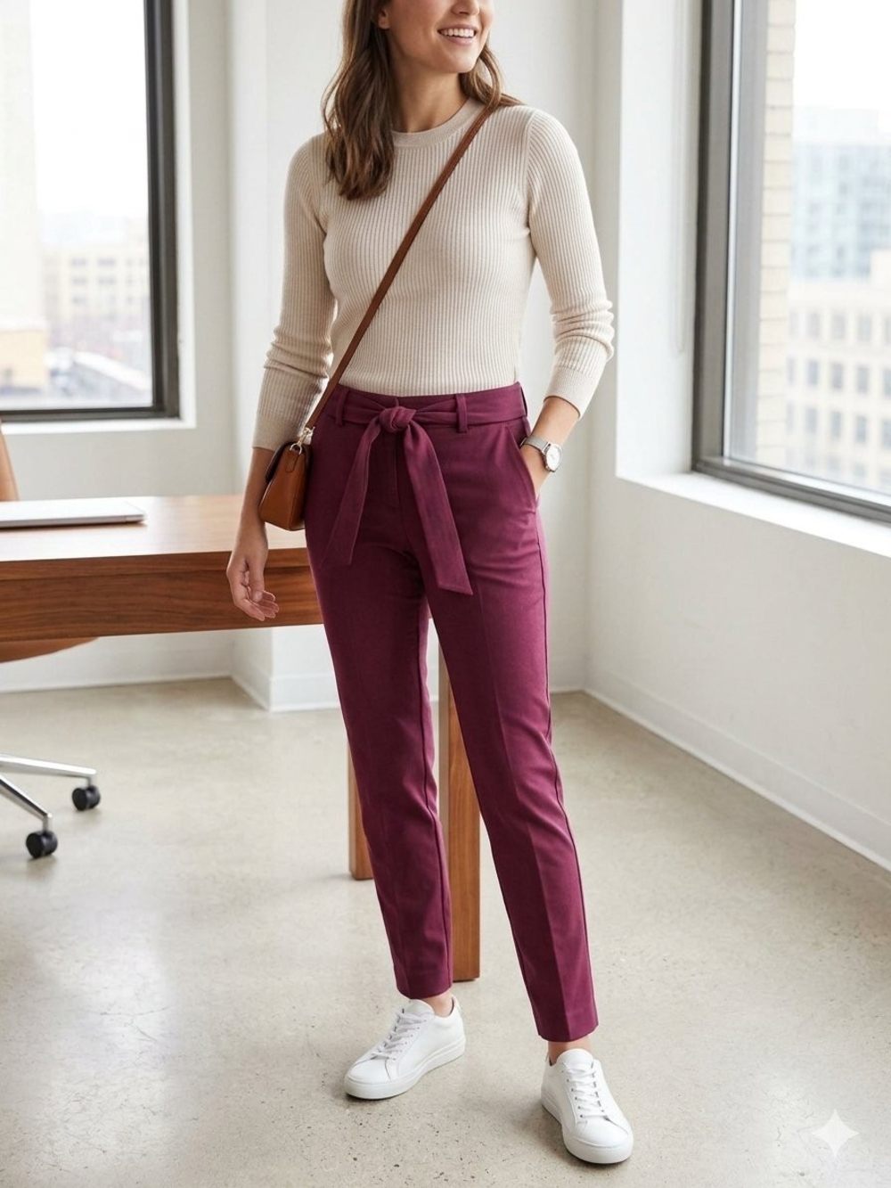 Banana Republic Cropped Tie-Waist Pants in Deep Plum •Size 4